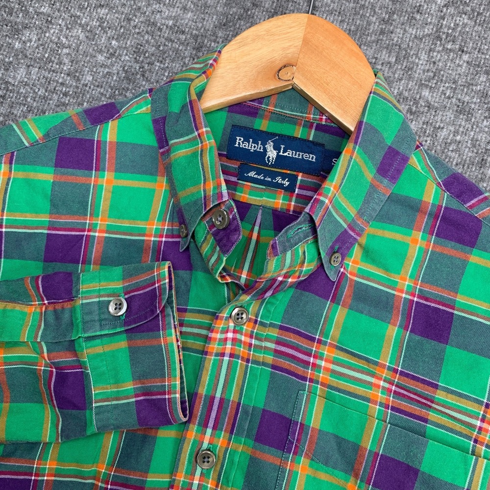 Vintage Polo Ralph Lauren Shirt Men Small Made In Italy Plaid Luxury Flannel